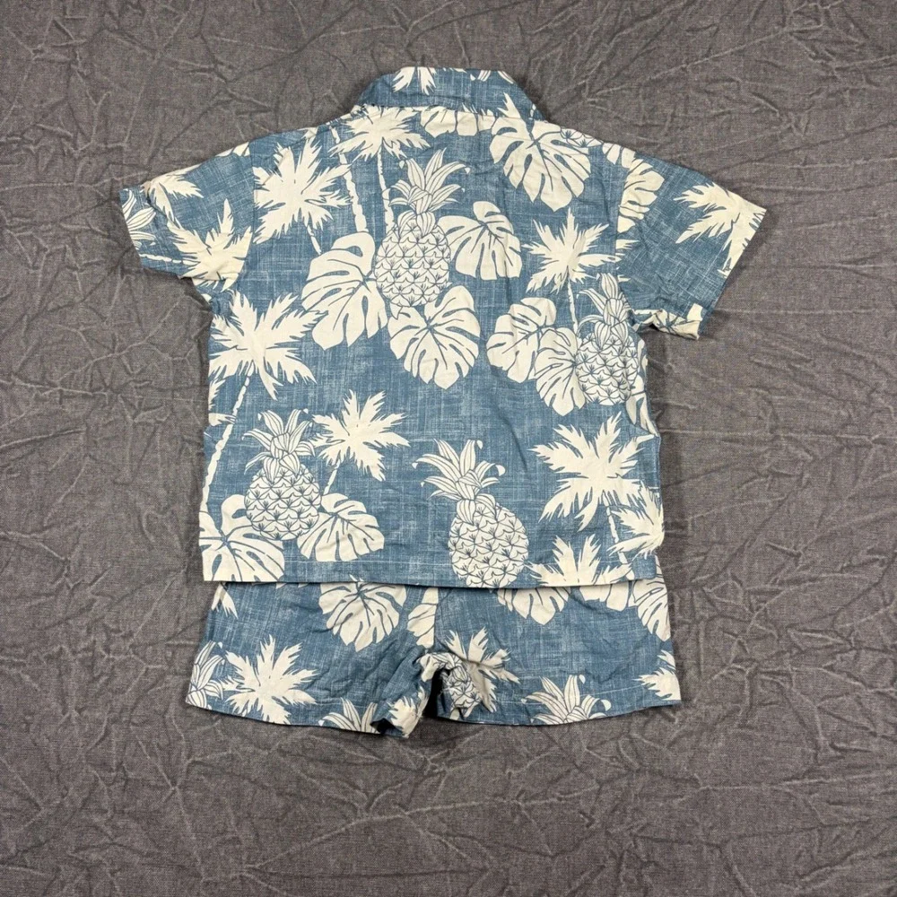 Hawaii Station Kids Blue Pineapple Aloha Shirt and Shorts Set Size 1-2 Hawaii